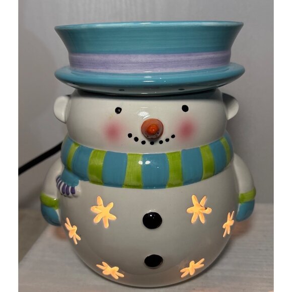 Partylite Scent Glow Snowman Ceramic Electric Wax Warmer Light-Up Stars 7" Tall - Picture 1 of 16